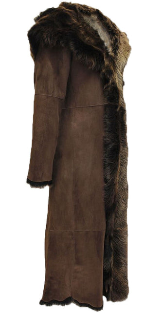 Womens Suede Toscana Sheepskin Hooded Trench Coat-Rushden