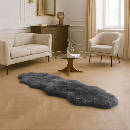 Genuine Sheepskin Charcoal Grey Double Natural Fluffy Silky Soft Real Wool Rug