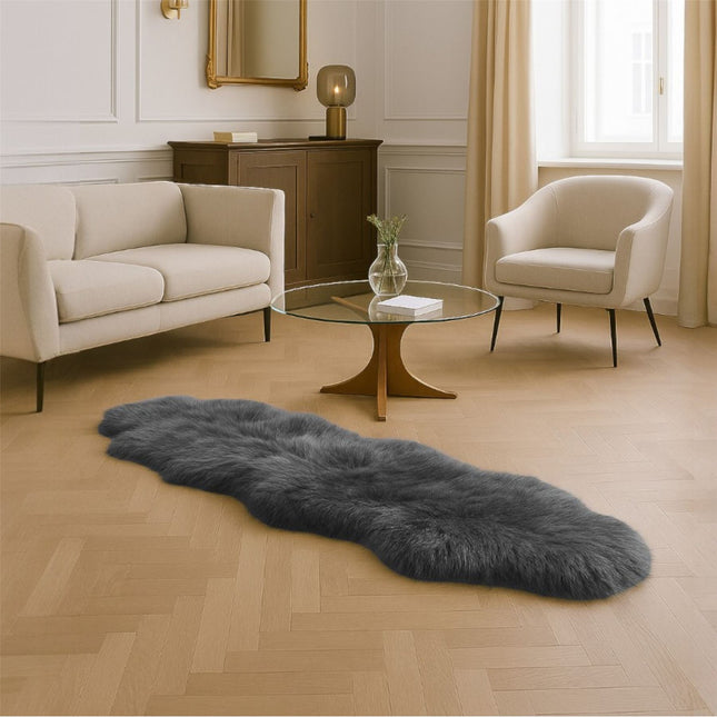 Genuine Sheepskin Charcoal Grey Double Natural Fluffy Silky Soft Real Wool Rug