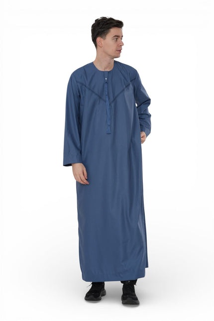 Men's Eid Blue Moroccan Thobe Robe Djellaba Ramadan Eid Jubba- HM10