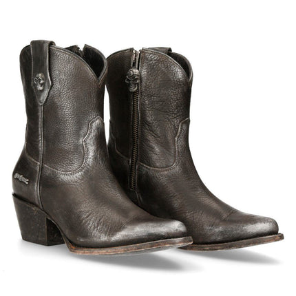 New Rock Black Leather Pointed Cowboy Boots - WSTM006-S1