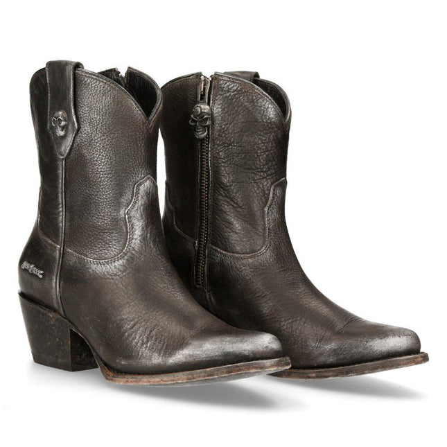 New Rock Black Leather Pointed Cowboy Boots - WSTM006-S1