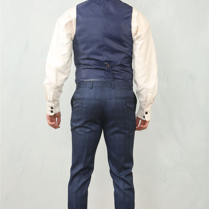 Men's 3 Piece Prince Of Wales Blue Suit Workwear