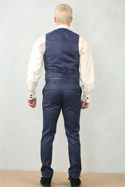 Men's 3 Piece Prince Of Wales Blue Suit Workwear