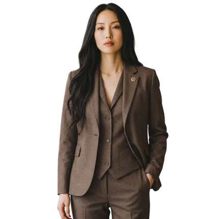 Women's Brown Three Piece Check Tailored Tweed Suit - TPW50