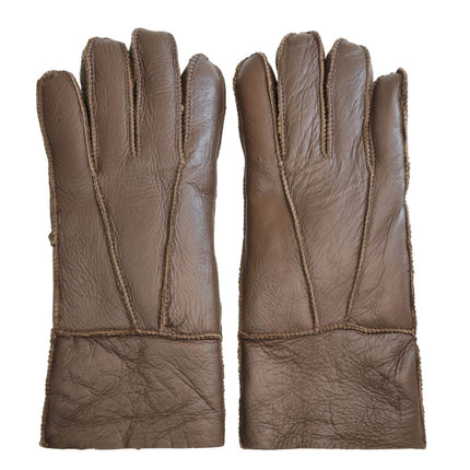 Infinity Leather Unisex Brown Sheepskin Leather Gloves with Roll Up/Down Cuff