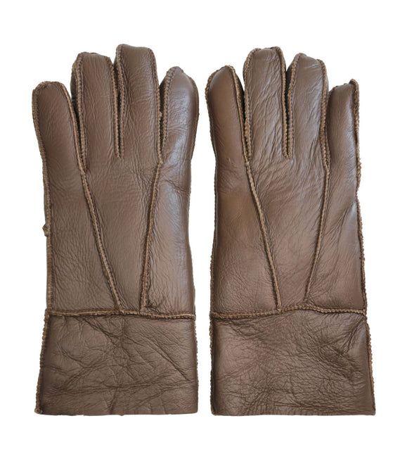 Infinity Leather Unisex Brown Sheepskin Leather Gloves with Roll Up/Down Cuff