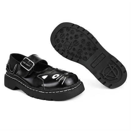 TUK Womens Mary Jane Kitty Black Leather Platform Goth Shoes - T2025