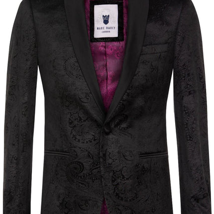 Mens Black Velvet Paisley Blazer Dinner Jacket