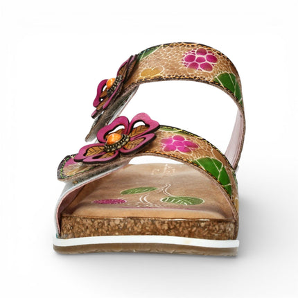 Laura Vita Women's Brcyano 32 White Floral Leather Strappy Slipper Sandals