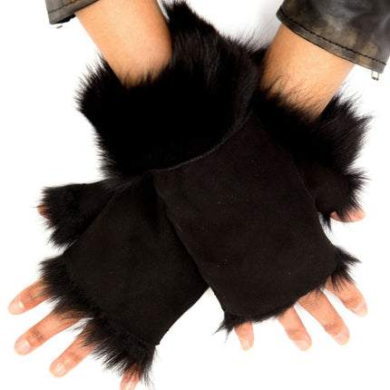Womens Shearling  Mittens Fingerless Cuffs Toscana Suede Sheepskin Fur