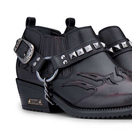 Men’S Black Leather Winklepicker Studded Western Biker Boots