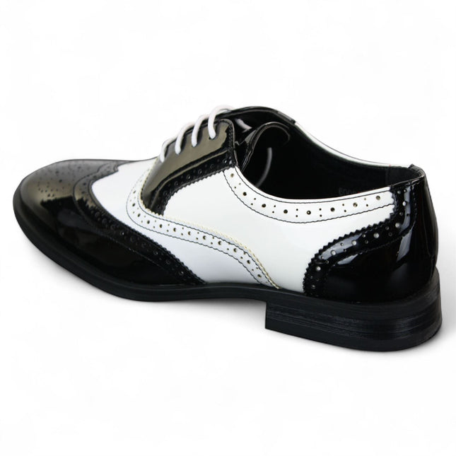 Men's Patent Lace-Up Black White Brogues Smart Dress Shoes