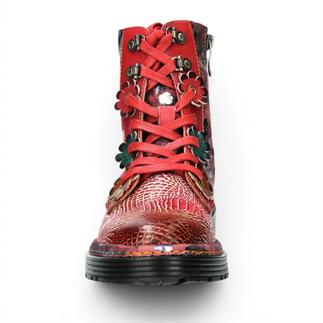 Laura Vita Women's Gothic Victorian Floral Red Leather Lace-Up Boots - Incaso-39