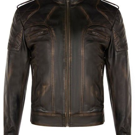Mens Vintage Leather Racing Biker Jacket-Brooklyn