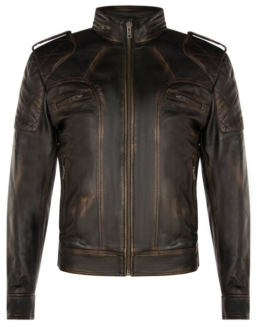 Mens Vintage Leather Racing Biker Jacket-Brooklyn