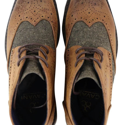 Mens Classic Tweed Oxford Brogue Ankle Boots In Tan Leather