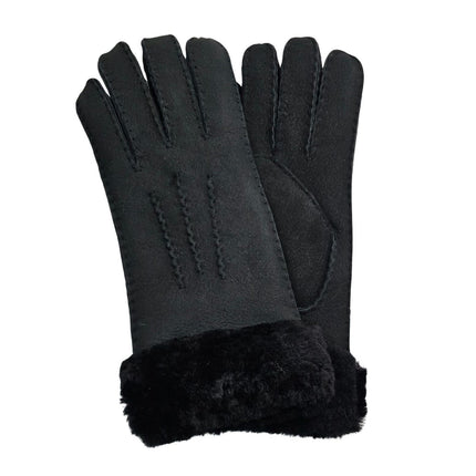 Infinity Leather Womens Black Sheepskin Suede Gloves with Fur Cuff