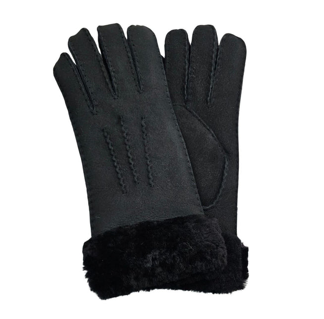 Infinity Leather Womens Black Sheepskin Suede Gloves with Fur Cuff