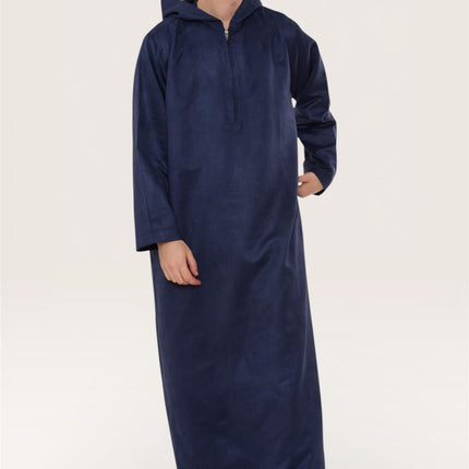 Men's Hooded Eid Navy Blue Moroccan Jubba Robe Ramadan Eid Thobe - HM12