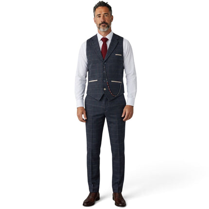 Men's Navy Blue Tweed 3 Piece Wool Blend Formal Suit - TP-32