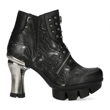 New Rock Womens Neopunk001-C19 Black Gothic Heeled Punk Leather Ankle Boots