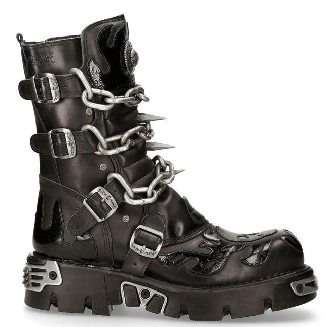 New Rock Black Spiked Mid-Calf Gothic Boots - 727-S1