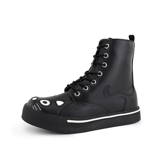 TUK Women's Kitty Black Vegan Leather Combat Sneaker Boots - A6570L
