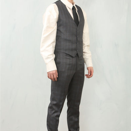 Men's 3 Piece Prince Of Wales Charcoal Suit Workwear
