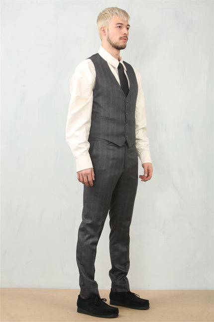 Men's 3 Piece Prince Of Wales Charcoal Suit Workwear