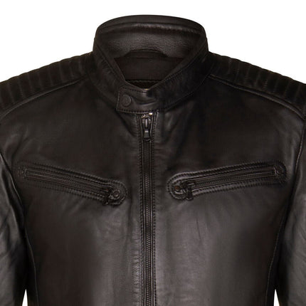 Mens Black Leather Retro Bomber Jacket - Rome