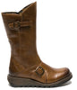 Fly London Womens Camel Mes 2 Wedge Heel Buckle Mid-Calf Leather Zip Platform Boots