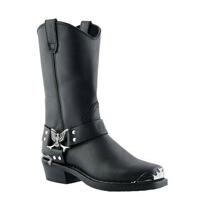Grinders Mens Black Cowboy Biker Boots - Eagle Hi