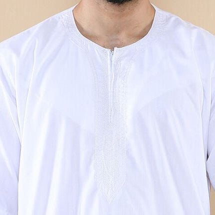 Mens White Thobe Jubba Islamic Arab Moroccan Saudi Zipped Kaftan Arab Robe