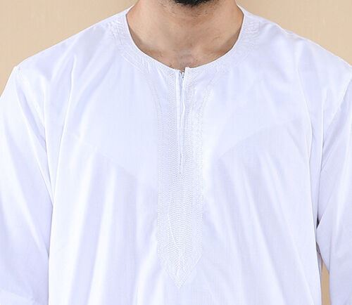 Mens White Thobe Jubba Islamic Arab Moroccan Saudi Zipped Kaftan Arab Robe