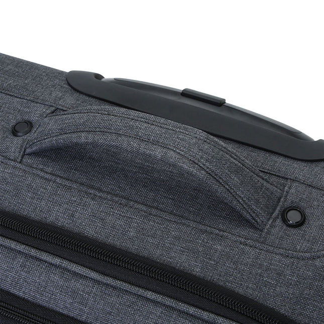 Soft Shell Black Linen Suitcase Set 8 Wheel Lightweight Travel Luggage