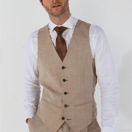 Men's 3 Piece Beige Summer Wedding Tailored Fit Suit