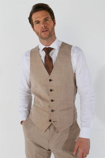 Men's 3 Piece Beige Summer Wedding Tailored Fit Suit