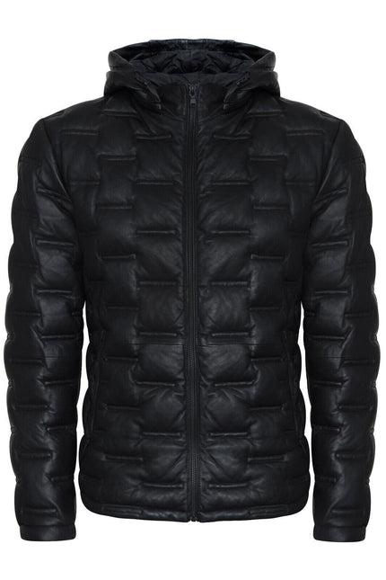 Men's Hooded Puffer Quilted Bomber Leather Jacket - Belém