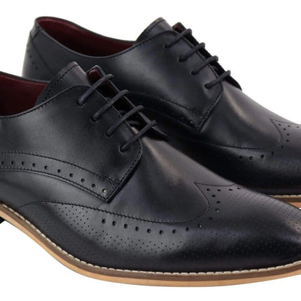 Mens Classic Oxford Brogue Shoes In Perforated Black Leather