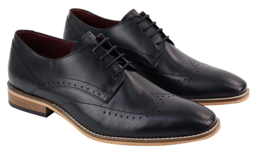 Mens Classic Oxford Brogue Shoes In Perforated Black Leather
