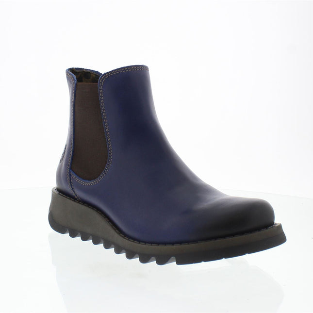 Fly London Womens Blue SALV Chelsea Leather Ankle Casual Wedge Heel Boots