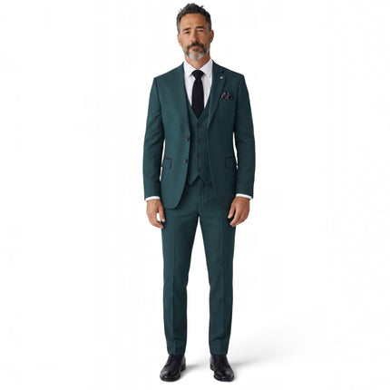 Men's Green Formal 3 Piece Tailored Fit Plain Suit - IM4