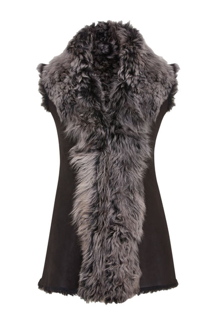 Women's Black Toscana Shearling Nappa Leather Sheepskin Gilet - Parkes