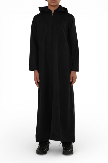 Kids Boys Hooded Eid Black Moroccan Jubba Robe Ramadan Eid Thobe - K-HM12