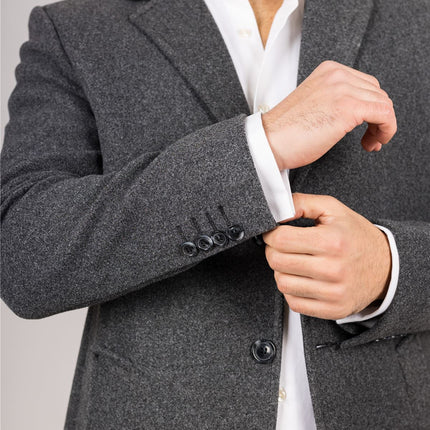 Men's Notched Lapel Collar Wool Blend Grey Overcoat
