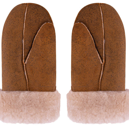 Unisex Rustic Brown Real Sheepskin Leather Shearling Gloves Warm Mittens