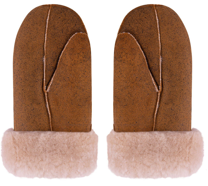 Unisex Rustic Brown Real Sheepskin Leather Shearling Gloves Warm Mittens