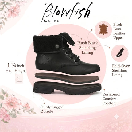 Blowfish Malibu Women's Black Faux Leather Lace Up Winter Boots - Andy-Cozy