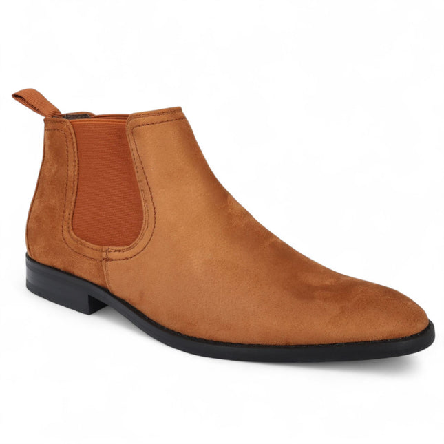 Men's Tan Suede Chelsea Boots Real Leather Lined Slip-On